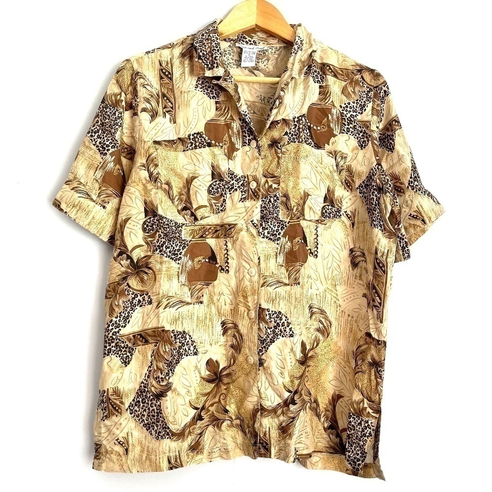 3/$20 ❤️ ANNA and Frank Vintage Tropical Silk Button Down Shirt US M